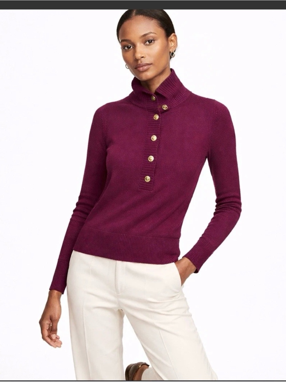 Tory Burch Audra Mock Neck Wool Cashmere Sweater Berry Sz XS